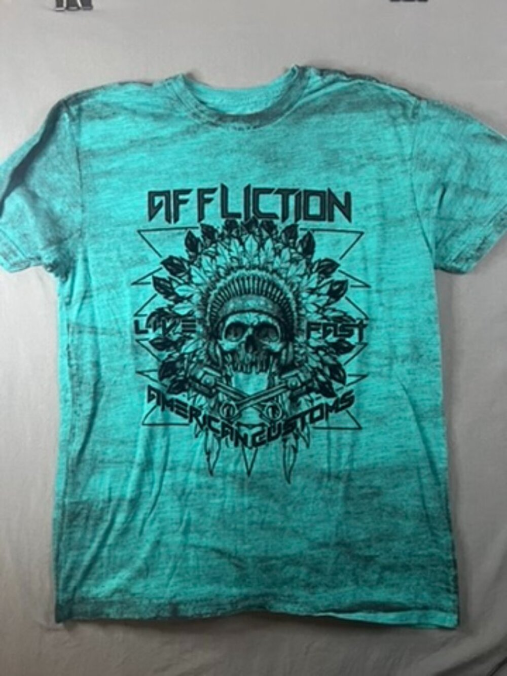 Y2k Affliction Shirt Mens XLarge Green Live Fast American Customs Skull Biker